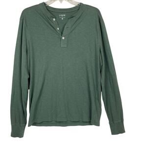 J Crew Henley Shirt Mens M Sage Green Long Sleeve Cotton Coastal Preppy Relaxed
